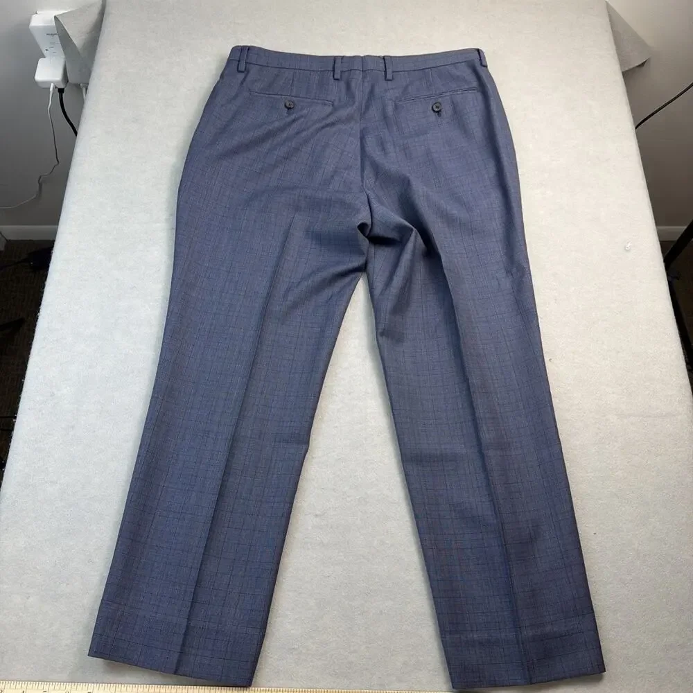 Banana Republic Dress Pants Mens 34X27 Slim Blue Gray Glen Plaid Guabello Wool